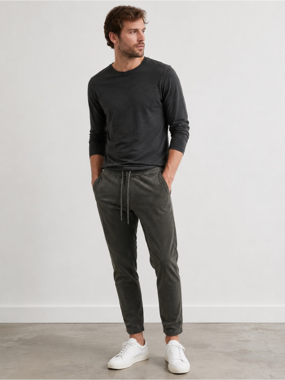 James Perse Men’s Stretch Corduroy Drawstring Jogger Pants Gray Size 2 MWA1946 R